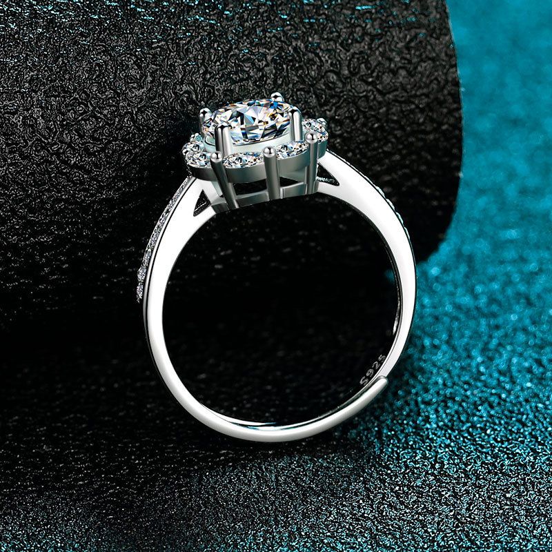 Bague en argent sterling plaqué or PT950 pour femme, bague baguette ronde à quatre griffes avec moissanite_voghion.com