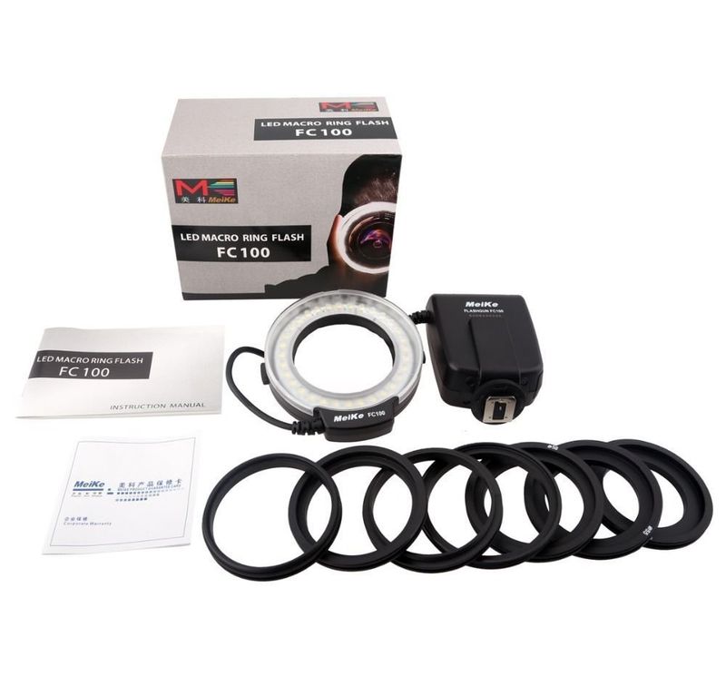 Meike FC-100 FC100 Manual LED Ro Flash Light With Sh Adapter Ring For Canon Nikon Olympus Pentax Digital DSLR Camera_voghion.com
