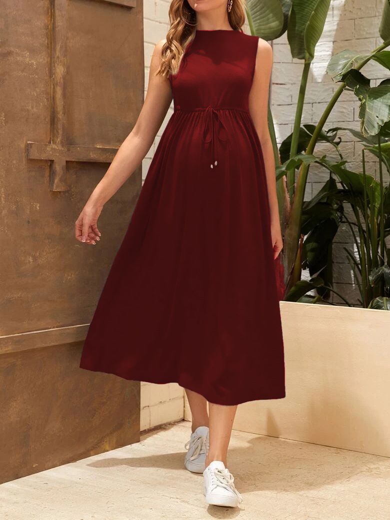 2024 New Casual Soft and Comfortable Solid Color Sleeveless Pregnant Women's Dress_voghion.com
