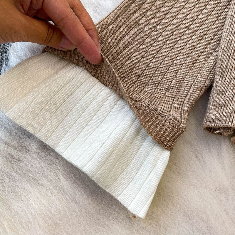Ensemble blazer en tricot chic et jupe taille haute – Design superposé bicolore, col cranté, coupe slim, tenue de bureau et décontractée_voghion.com