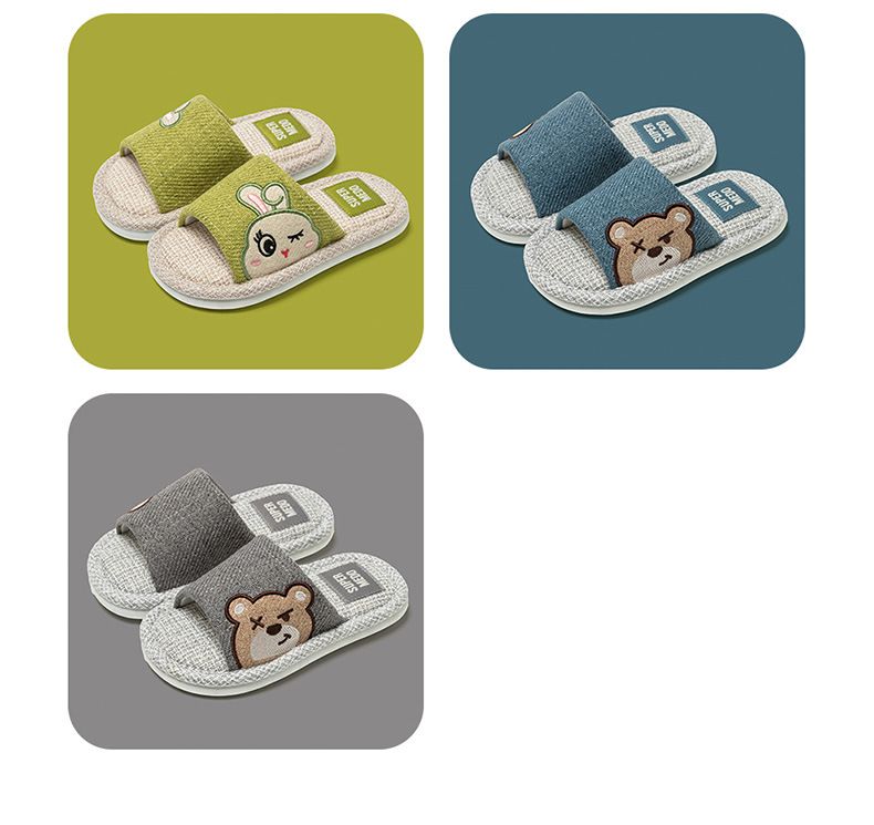 Pantofole per bambini in lino traspirante con disegni di cartoni animati - Suola in PVC morbido, pantofole unisex antiscivolo per bambini e ragazzi_voghion.com