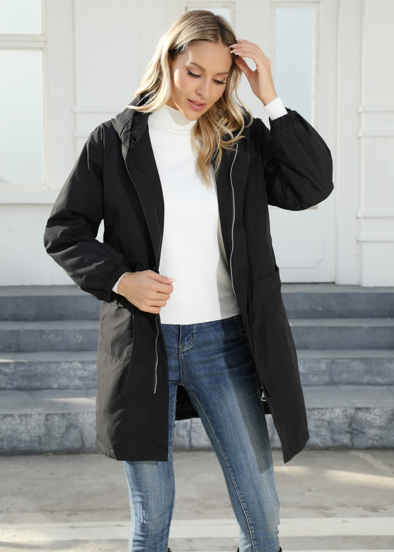 Women's cross-border large size women's hooded plus velvet windbreaker mid-length coat spring and autumn new style jacket for women_voghion.com