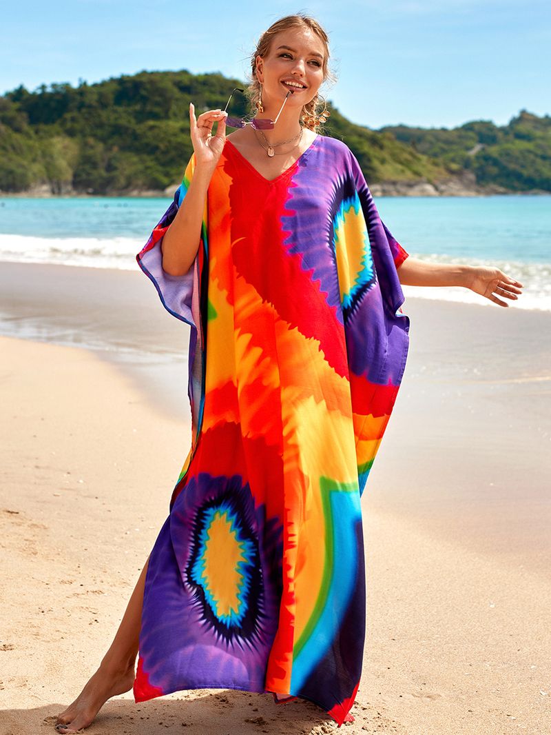 Strandkleid aus 100 % Baumwolle für Damen – Sonnenshirt mit Boho-Print, locker sitzende Bademode, Langarm-Tunika für den Urlaub am Pool_voghion.com