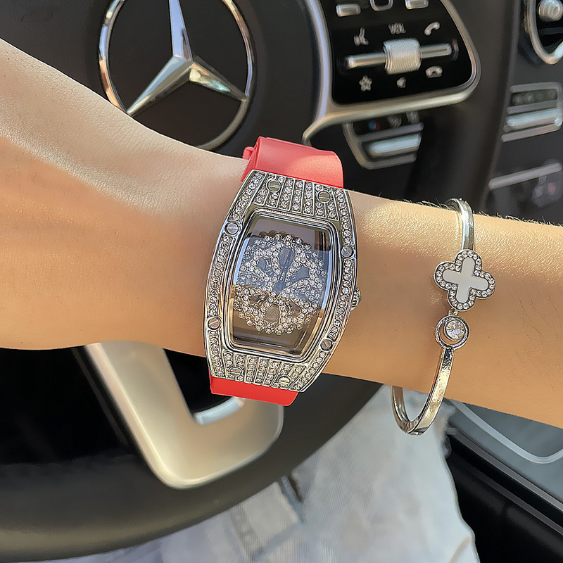 Jiudou Wanghong Shi Lai Yun Neue Damenmode Diamant Set Silikonband wasserdichte Uhr_voghion.com