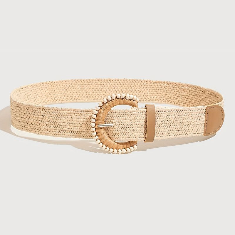 Damengürtel Beliebter Gürtel im böhmischen Stil aus PP-Gras, gewebter Gürtel mit Holzperlenschnalle, geeignet für den Sommerstrand mit Rock_voghion.com