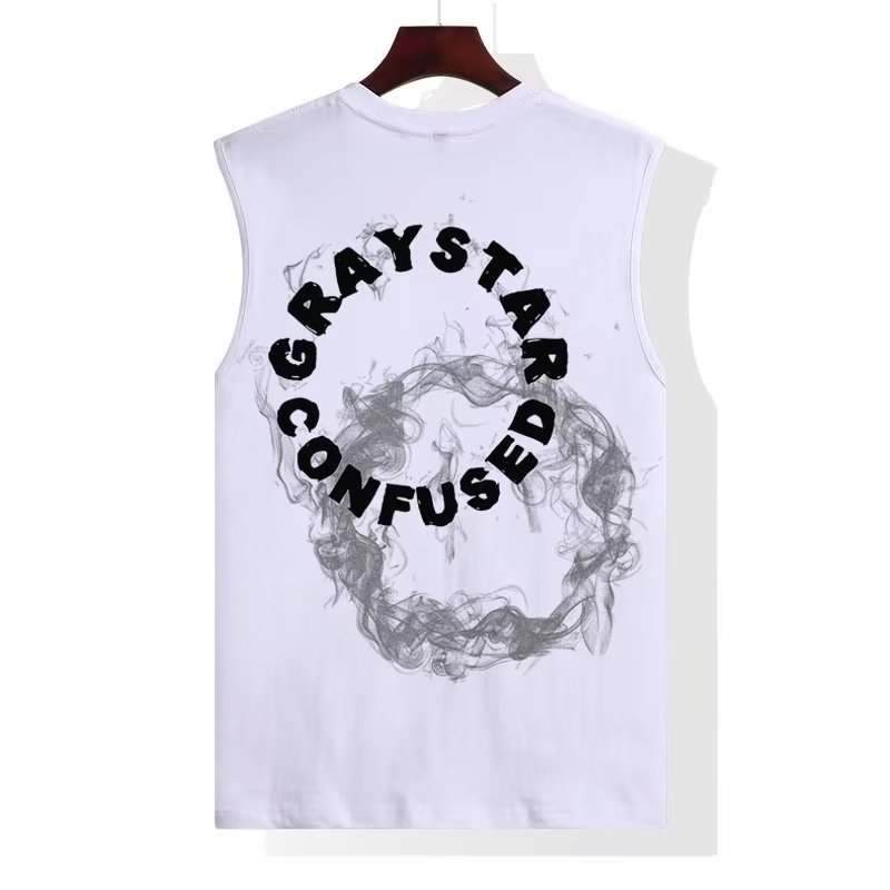 Men's Pure cotton waistcoat vest men's summer letter print trendy brand handsome sleeveless T-shirt hurdle fitness sports sweatshirt_voghion.com