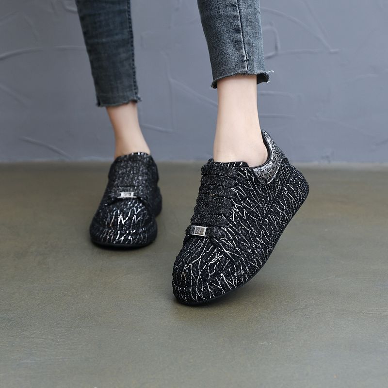 Stylish Rhinestone Embellished Low-Top Sneakers For Women – Breathable Fabric, Chunky Platform, Lace-Up Design, Casual & Trendy_voghion.com