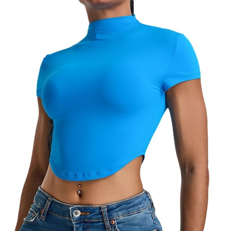 Maglietta sportiva da corsa a maniche corte, a collo alto, versatile, ad asciugatura rapida, sottile e sottile, per yoga_voghion.com