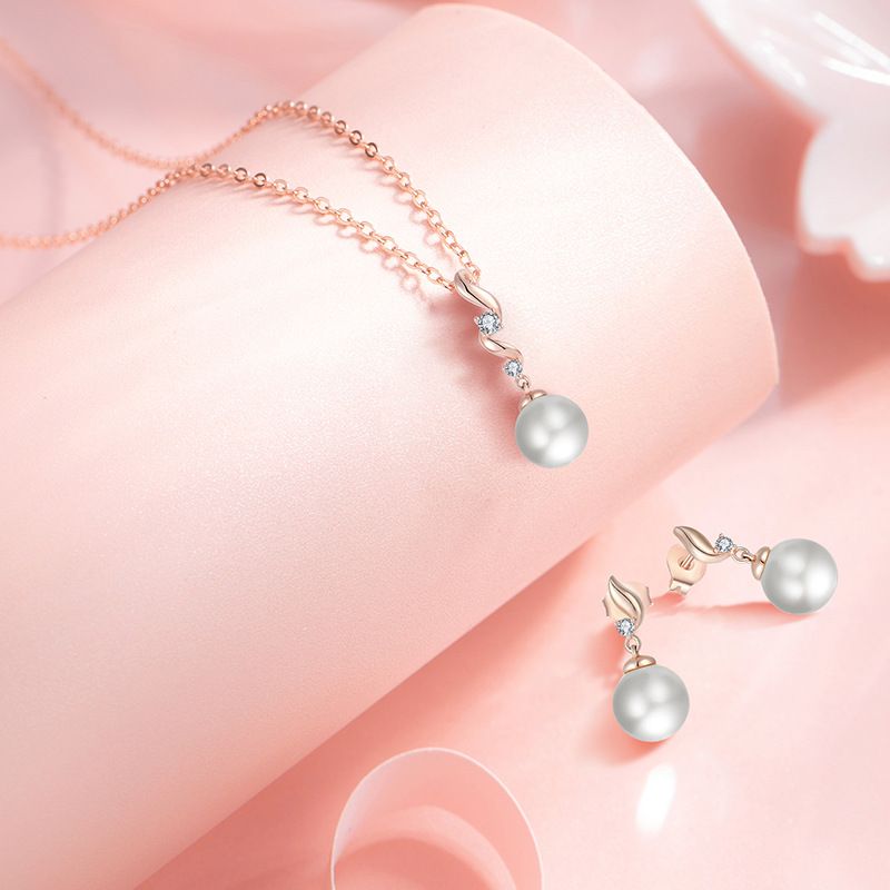 Collana di perle orecchini pendenti set di due pezzi gioielli donna S925 accessori in argento sterling gioielli di moda_voghion.com