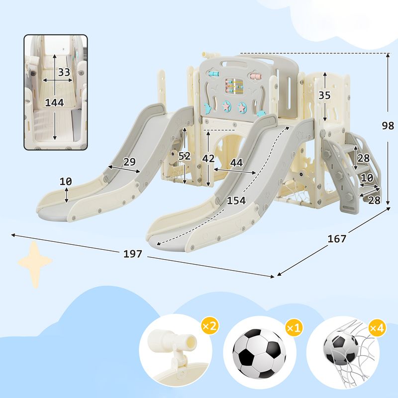 Kinderspielplatz-Set 8-in-1 con Rutsche, Bogentunnel, Basketballkorb e Teleskop_voghion.com