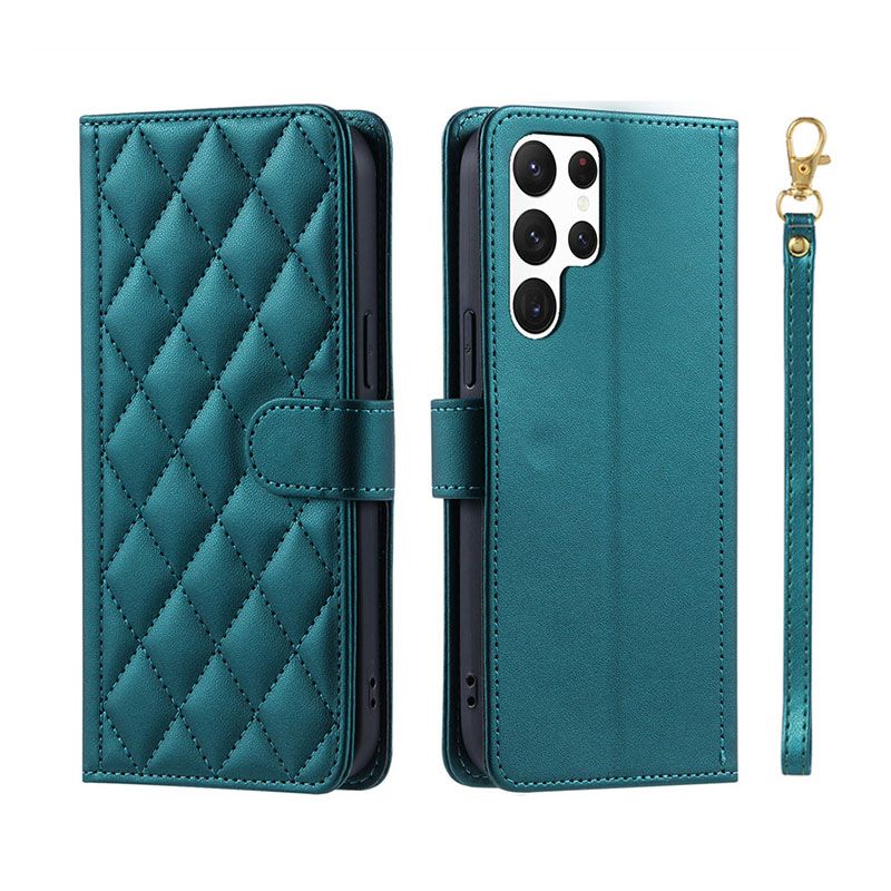 Étui portefeuille en cuir à carreaux pour Samsung Galaxy S24 S23 S22 S21 S20 FE S10 Note 20 Ultra 10 Plus 9 8 Housse de téléphone à rabat avec lanière_voghion.com