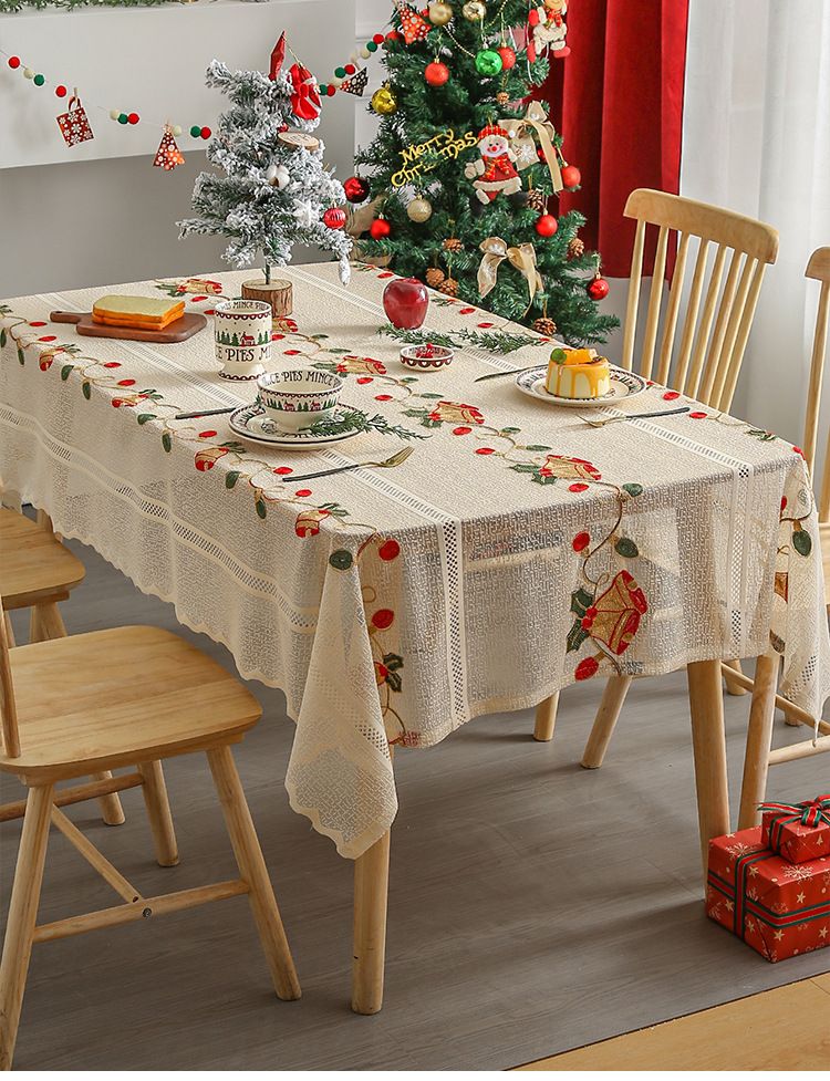 Christmas Tablecloth Red Lace Table Runner – Elegant Holiday Dining Decor, Polyester Table Cover For Christmas Dinner, Coffee Table_voghion.com