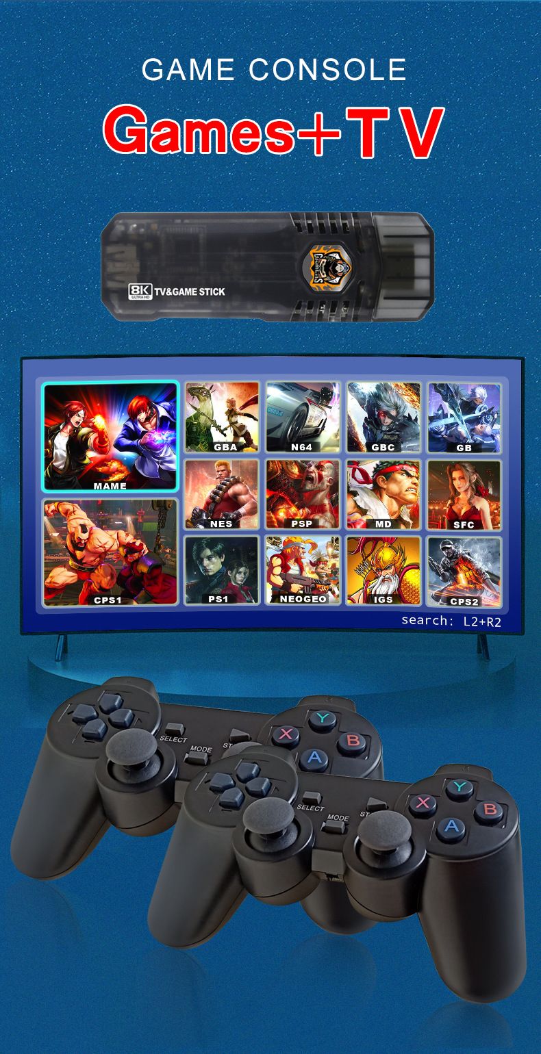 X8 Game Stick 4K 3D Games Arcade Retro Video Game Consoles Dual Controller Android 10 HD TV Dual System for Xmas Gifts_voghion.com