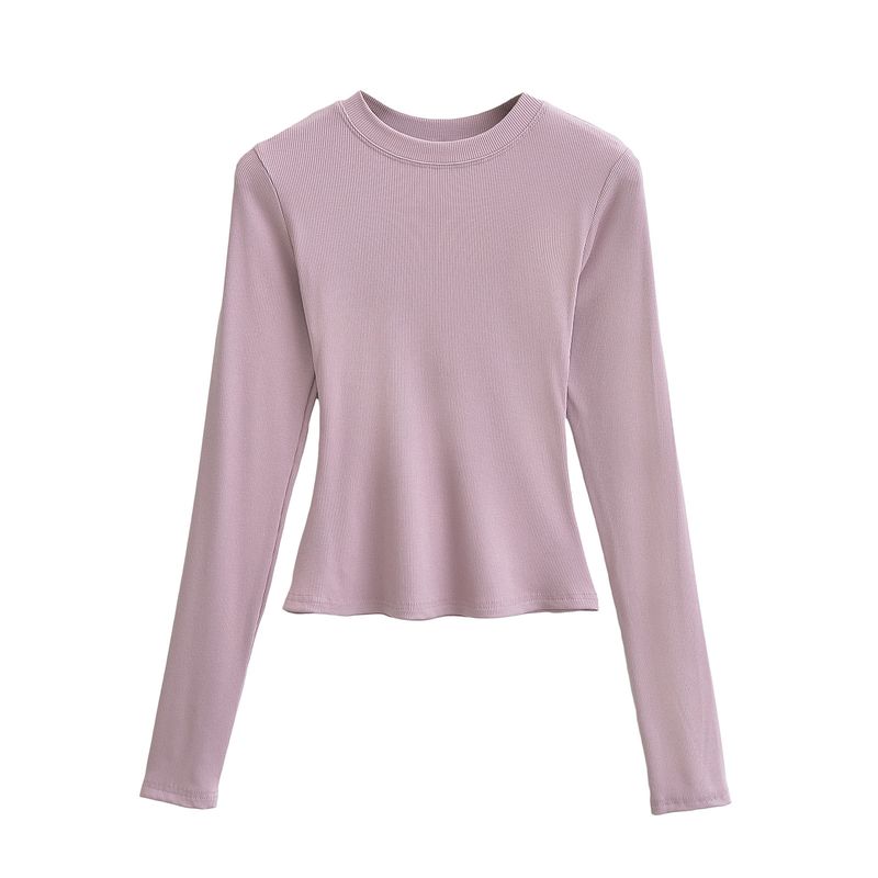 Kim Kardashian Kento Round Neck Base Shirt For Women's Sring Tight Fitting T-shirt Long Sleeved Slim Fit Solid Color_voghion.com
