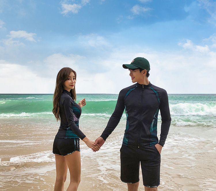 Schnelltrocknender Neoprenanzug für Herren und Damen – Sonnenschutz LSF 50+ | Langärmliges Rashguard- und Hosenset zum Tauchen/Surfen (Schwarz/Blau, S-XXL)_voghion.com