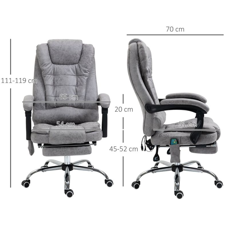 Bürostuhl mit Massagefunktion, Liege- & Wärmefunktion, Grau_voghion.com