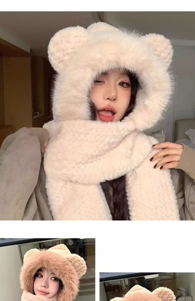 Set di tre pezzi con guanti e sciarpa invernali da donna, più protezione per le orecchie calda e spessa, cappello antifreddo per equitazione all'aperto_voghion.com