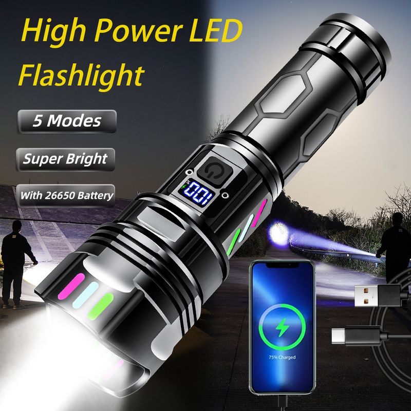 Nei staark Liicht Digital Display Outdoor Opluedstatioun Super Hell Fokusséierend Noutfall Selbstverdeedegung Haushaltstaschenlampe_voghion.com