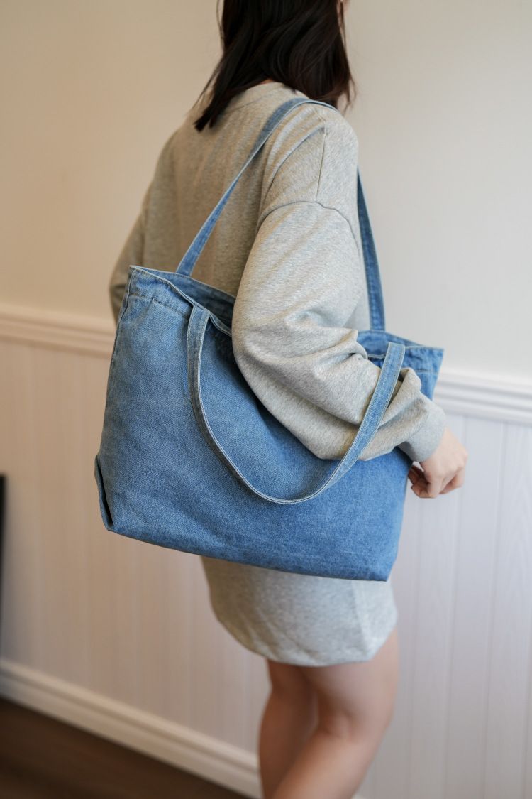 Denim Bag Women's Shoulder Bag Large Capacity Solid Color Washed Denim Bag Student Commuter Shoulder Bag Female Art Casual Handbag_voghion.com