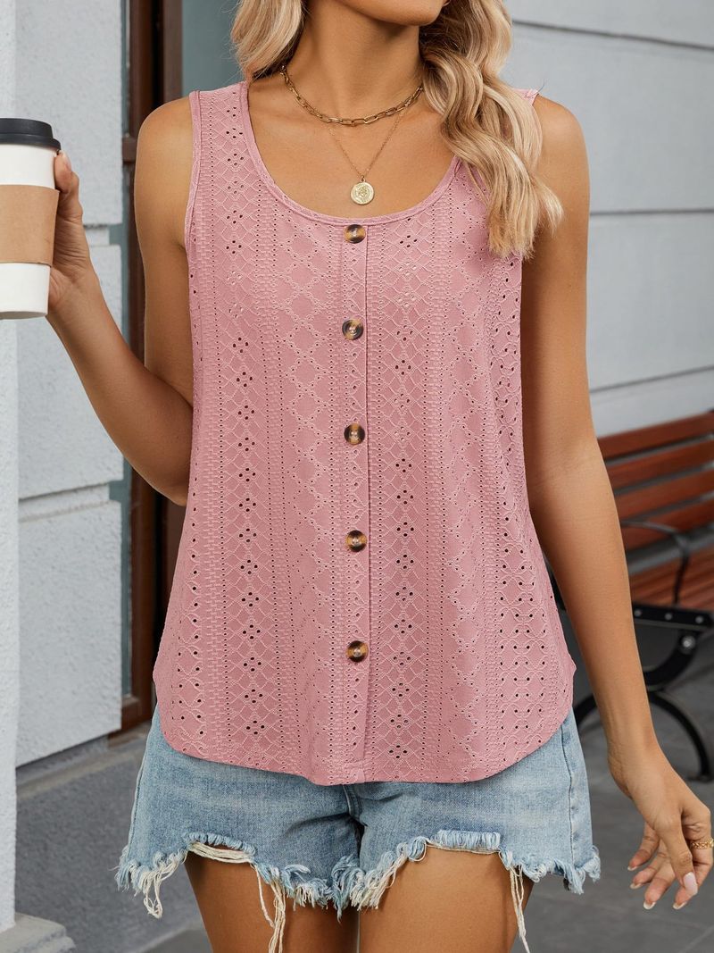 2025 Sommer Neue Rundhals Ärmellose Feste Farbe Strap Mode Lässig Taste Aushöhlen Weste_voghion.com