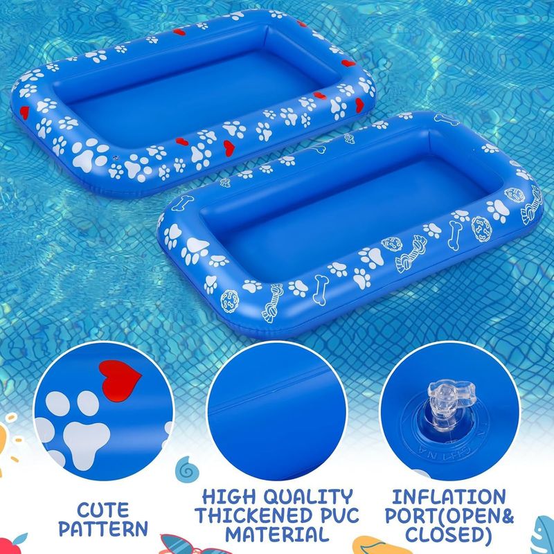 Lit flottant gonflable pour chien, lit flottant gonflable pour animaux de compagnie, lit flottant bleu pliable, fournitures pour animaux de compagnie_voghion.com
