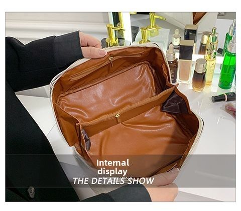 Neu Große Kapazität Gesteppte Einfache Elegante Make-Up Organizer Handheld Reise Tragbare Kulturbeutel_voghion.com