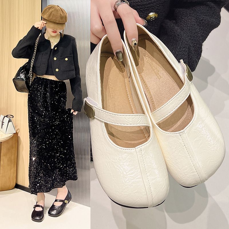 Spring And Autumn Shallow Mouth One Pedal Casual Shoes Doudou Shoes Foreign Trade Women's Shoes Flat Shoes Mary Jane Shoes Single Shoes_voghion.com