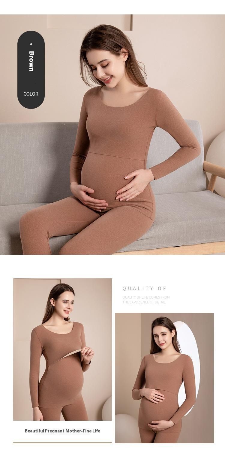 Set di pantaloni caldi in velluto per donne incinte, top autunnali e invernali, vestiti per l'allattamento e il parto, biancheria intima protettiva per la pancia_voghion.com