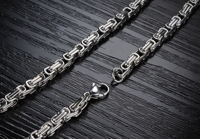 Cool Stainless Steel Men's 5mm Width Byzantine Necklace Chain_voghion.com