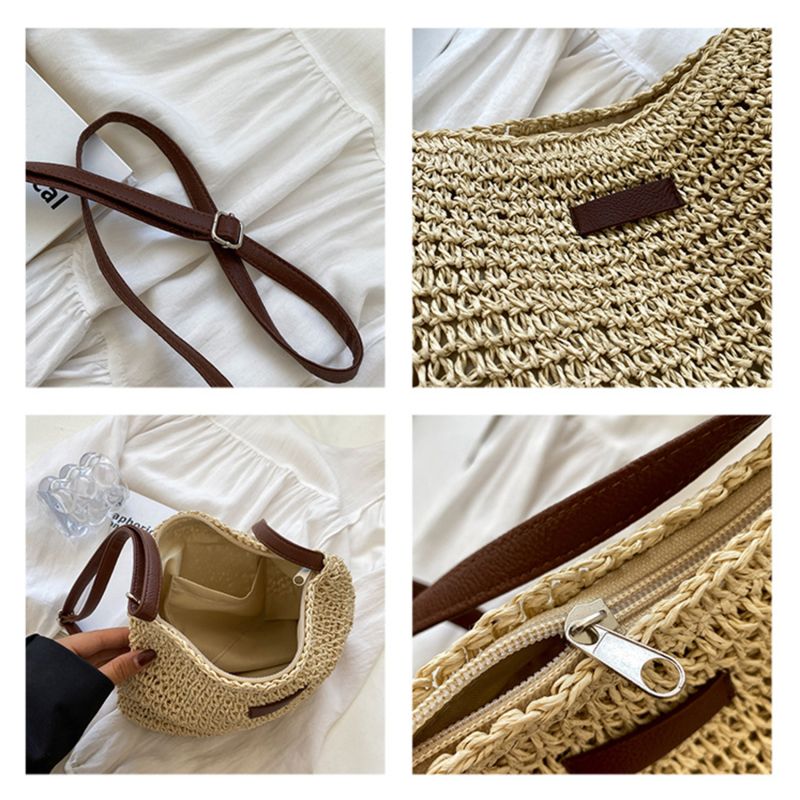 Borsa a tracolla in paglia di moda estiva da donna Borsa a tracolla in tessuto per lo shopping per le vacanze al mare Borsa a tracolla per borse da donna_voghion.com