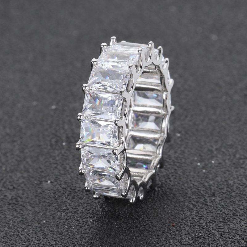 Nuovo anello da uomo hip-hop alla moda con zircone rettangolare a fila singola da 7 mm e placcato in oro autentico_voghion.com