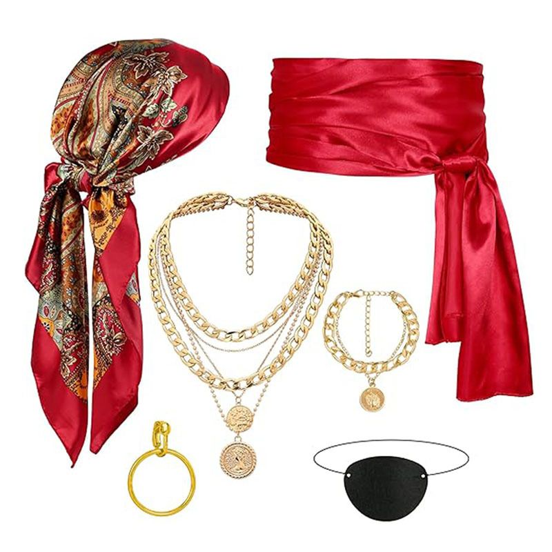 Set di costumi da pirata retrò europeo e americano di grande vendita transfrontaliera con collana con ciondolo hip-hop a più strati con testa rotonda_voghion.com