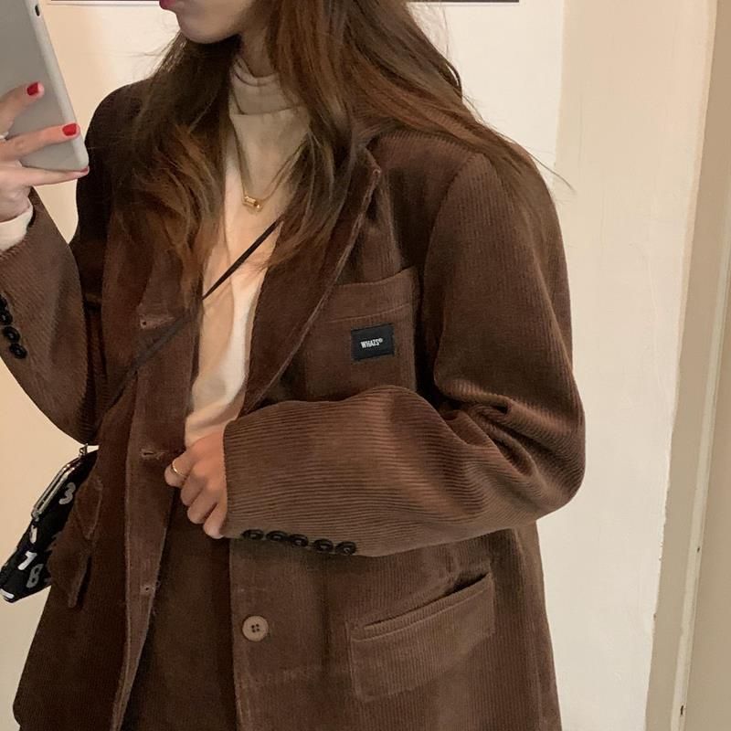 Suit For Women Spring And Autumn Corduroy Blazer Jacket Half Skirt 2025 New Vintage Casual Two-Piece Set_voghion.com