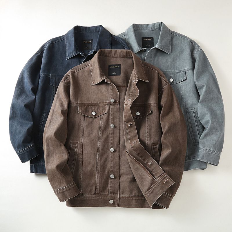 2025 Tavaszi Trendi Amerikai Cowboy Férfi Laza Munkáskabát, Galléros Felső, Tiszta Pamut_voghion.com