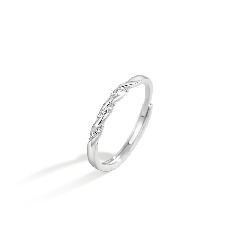 Anello con fascia Mobius Twist intarsiata con diamanti per dito indice, regalo di San Valentino per relazioni a distanza, zircone regolabile_voghion.com