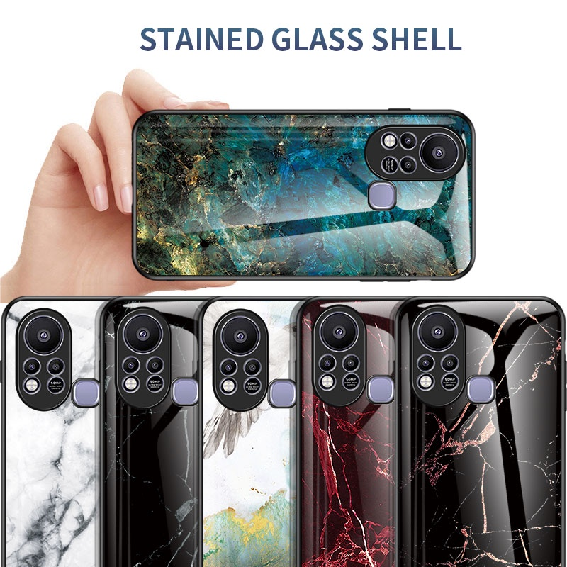 Infinix Hot 11S Hot 11 Note 10 Pro Case Luxe marmeren gehard glas harde hybride beschermhoes C_voghion.com