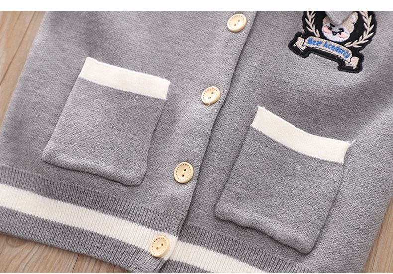 Vêtements pour enfants Automne et hiver filles tricotées style collège jk ours mignon brodé cardigan à manches longues jupe plissée ensemble deux pièces_voghion.com