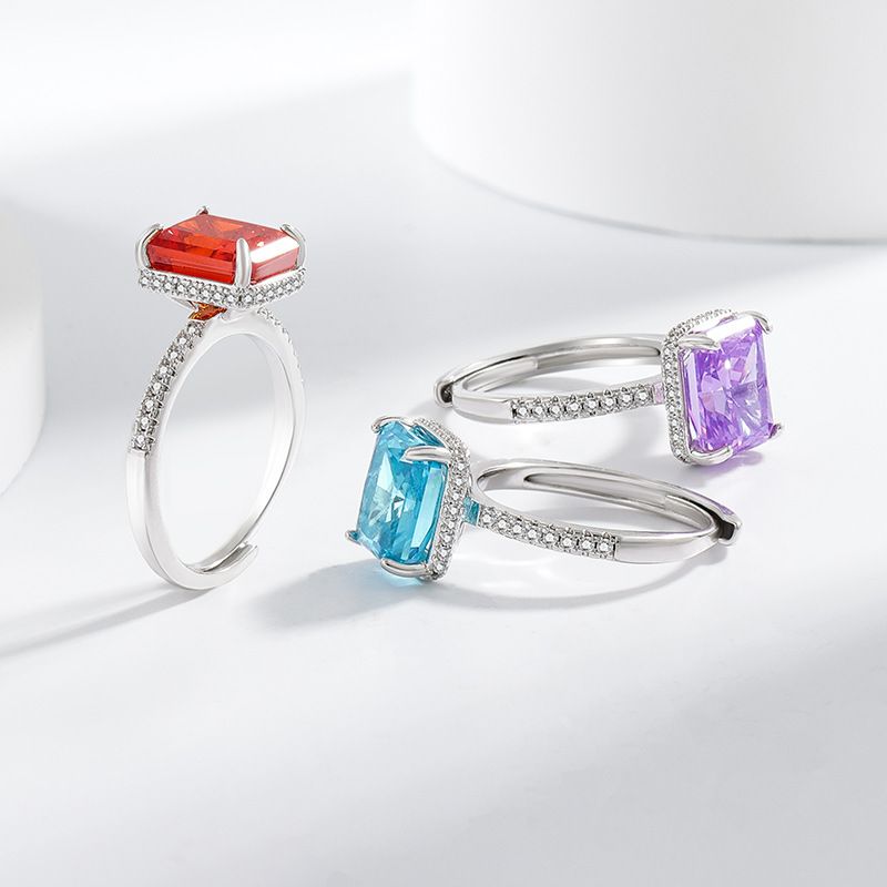 Damenring, rechteckig, farbiger Ring im Eisblumenschliff für Damen mit blinkendem Diamanten mit hohem Kohlenstoffgehalt, leicht, luxuriös_voghion.com
