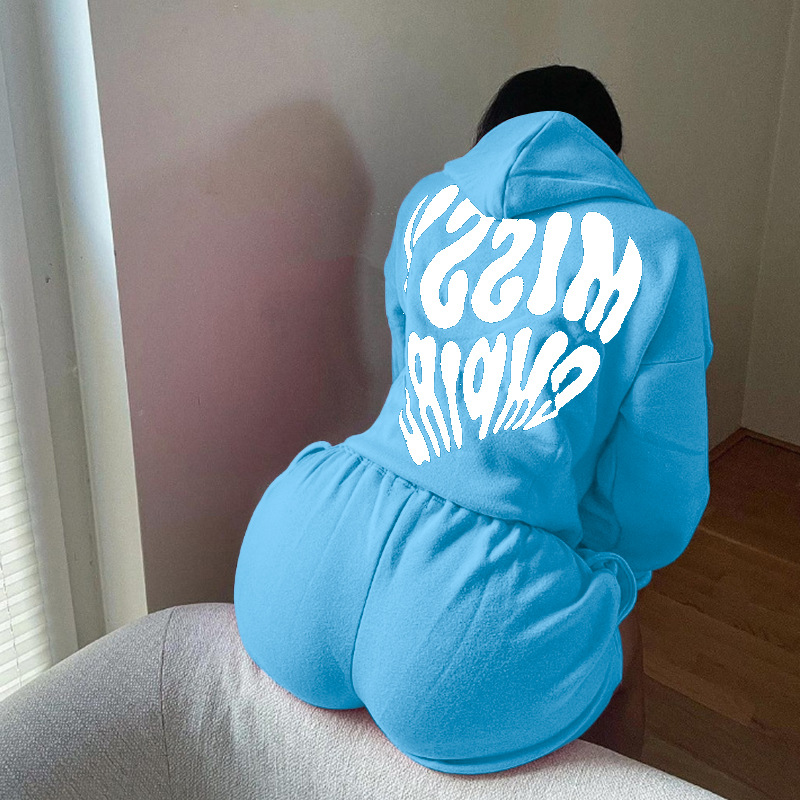 Damenbekleidung neuer Sweatshirt-Shorts-Anzug modischer Sport-LOGO Langarmpullover mit Kapuze Sweatshirt zweiteilig_voghion.com