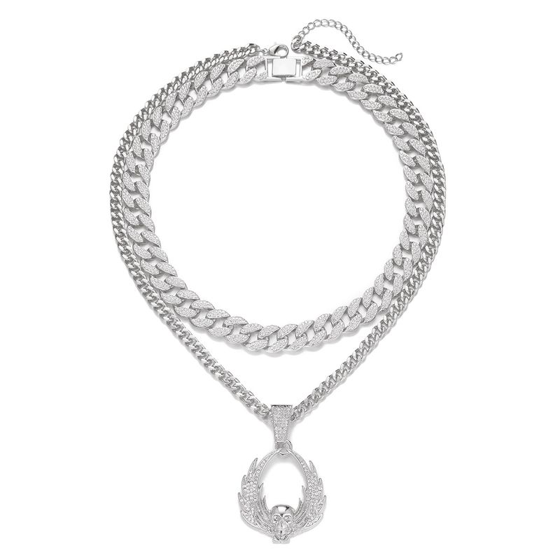 Legering skalle dubbelvingad hänge kubanska tillbehör halsband hiphop kostym Halloween dagligt bruk_voghion.com