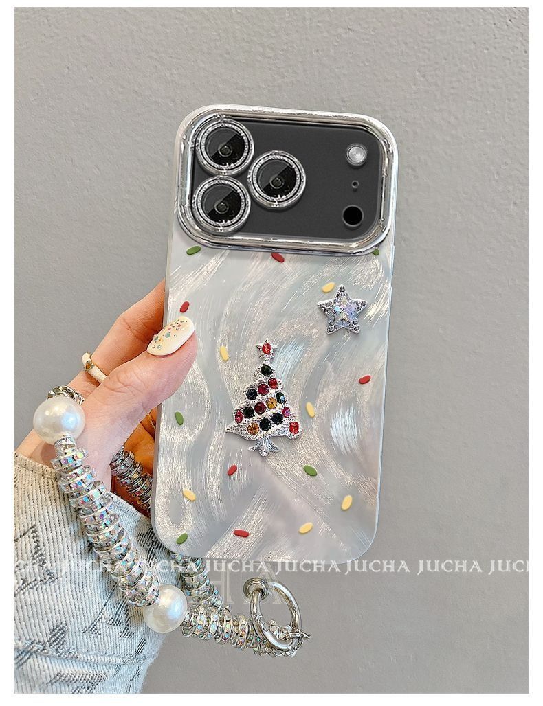 50704555550<=3 Compatible avec chaîne de suspension Coque de téléphone antichoc à couverture intégrale pour iPhone 17 Pro Max, motif sapin de Noël 3D_voghion.com