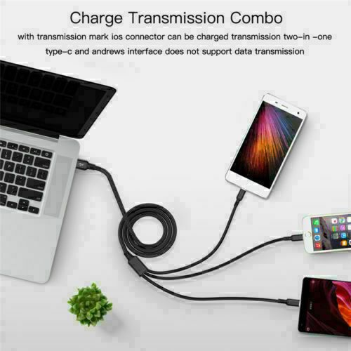 Câble USB 3 en 1 pour chargeur rapide Type C, câble de 1,2 m pour iOS, Samsung, Huawei._voghion.com