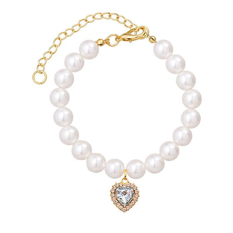 Collana in stile principessa di perle con ciondolo a forma di cuore colorato con strass, collare per animali domestici con dopamina per gatti e cani_voghion.com