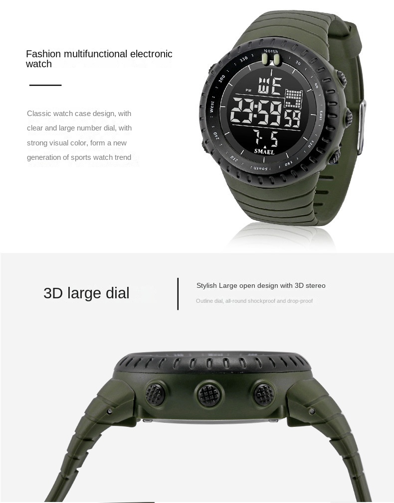 Orologio da polso multifunzionale da esterno, orologio elettronico sportivo impermeabile, sveglia luminosa_voghion.com