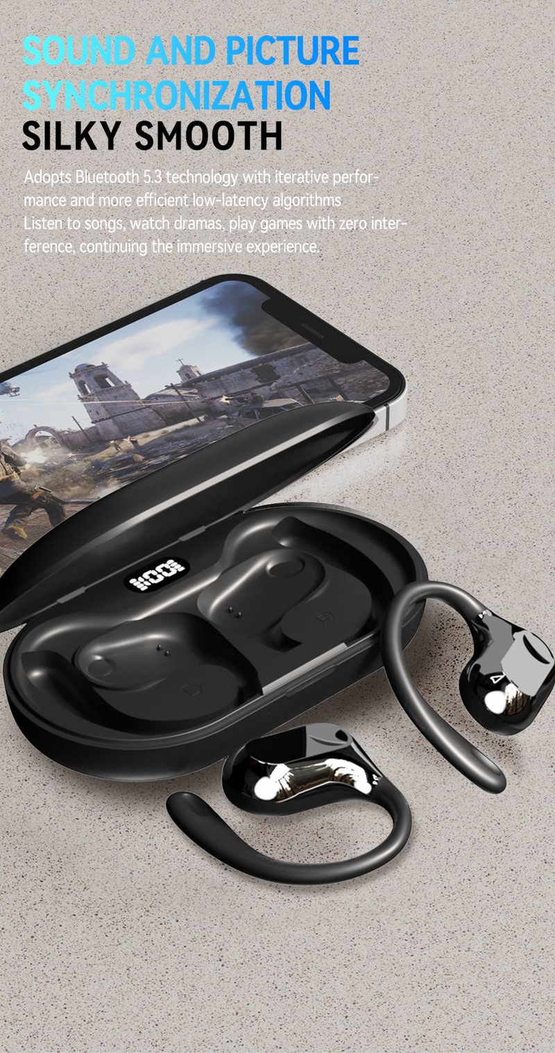 Bezdrátová Bluetooth sluchátka LX03 s ušním uchem, ultra dlouhou výdrží baterie a voděodolnými bezdrátovými sluchátky s kostním vedením_voghion.com