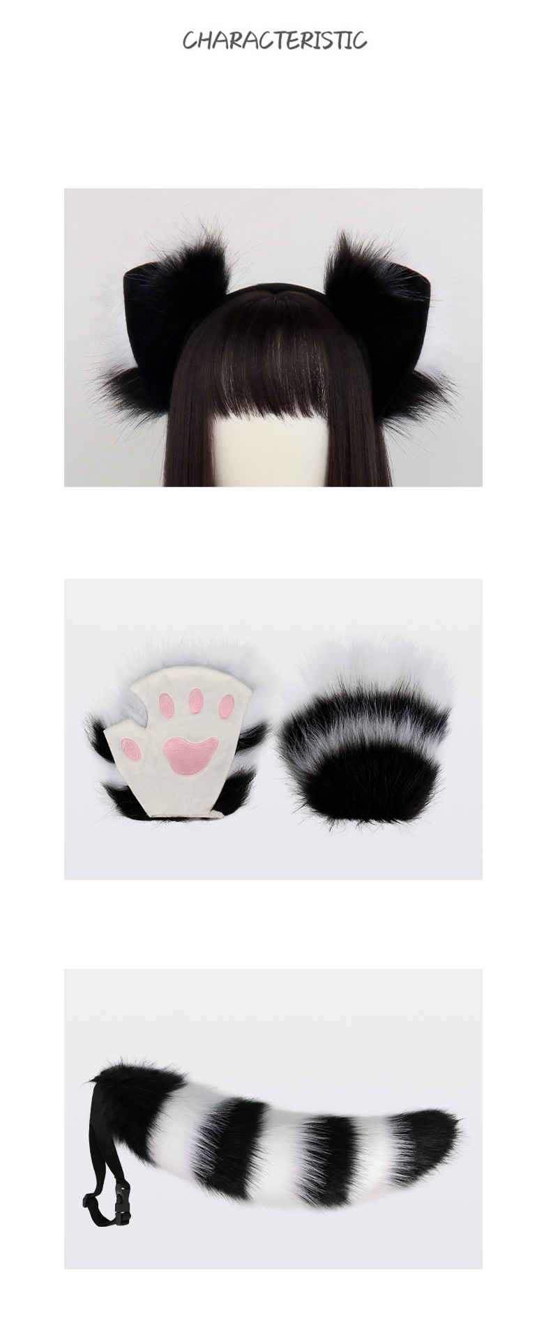 Halloween Cosplay egyrészes, kézzel készített róka fül fejpánt, róka farok szett japán plüss állatfülek KC fejdísz cosplay farok_voghion.com