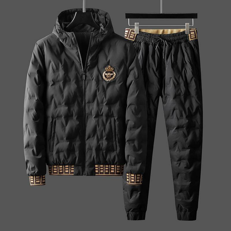 Veste à capuche en coton pour homme, vêtement d'hiver épais et chaud, deux pièces, style décontracté, collection haut de gamme_voghion.com