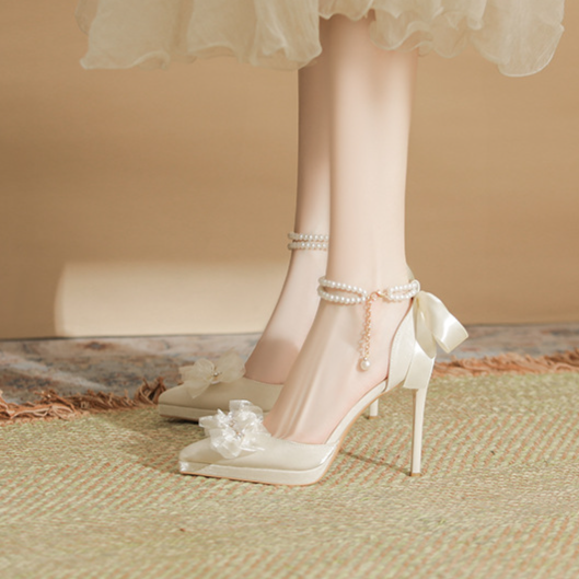 Scarpe da donna con tacco a spillo, cinturino alla caviglia con perle, eleganti, per l'estate, scarpe con tacco di base, per lavoro, matrimonio, festa_voghion.com