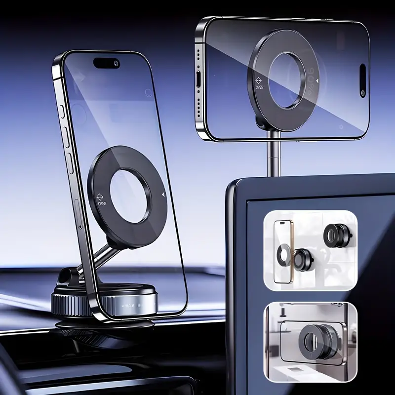 Opvouwbare telefoonhouder met vacuümmagnetische zuigkracht, draagbare, zelfklevende autotelefoonhouder voor op het bureau_voghion.com