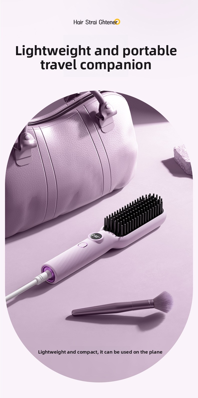 Spazzola lisciante ionica per capelli - Styler elettrico 2 in 1 con temperatura costante e controllo dell'effetto crespo (styling rapido, senza danni e adatto ai viaggi)_voghion.com